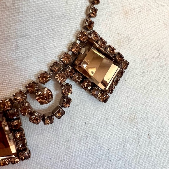 Vintage Necklace Bracelet Set Amber Glass & Rhinestone Rectangular - Picture 17 of 17